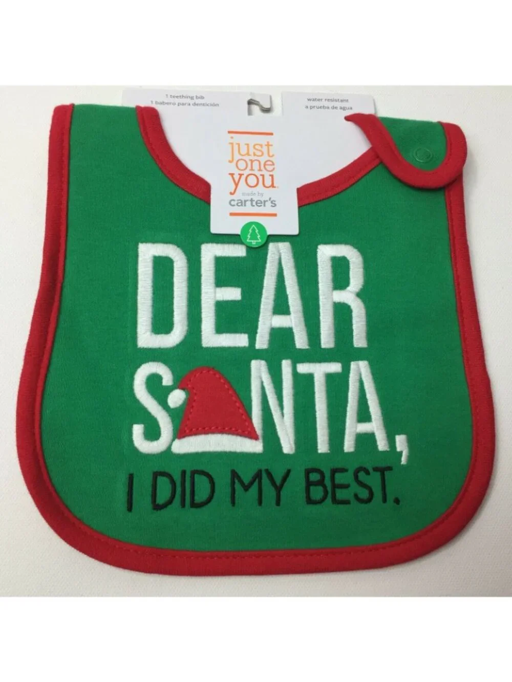 Carter's Just One You Green Christmas Teething Bib Dear Santa I Did My Best